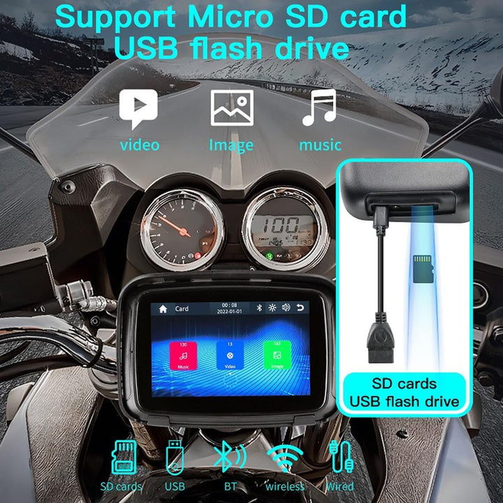 Detailansicht des 12,7 cm IPS-Touchscreens des Motorradmonitors mit aktiver GPS-Navigation.