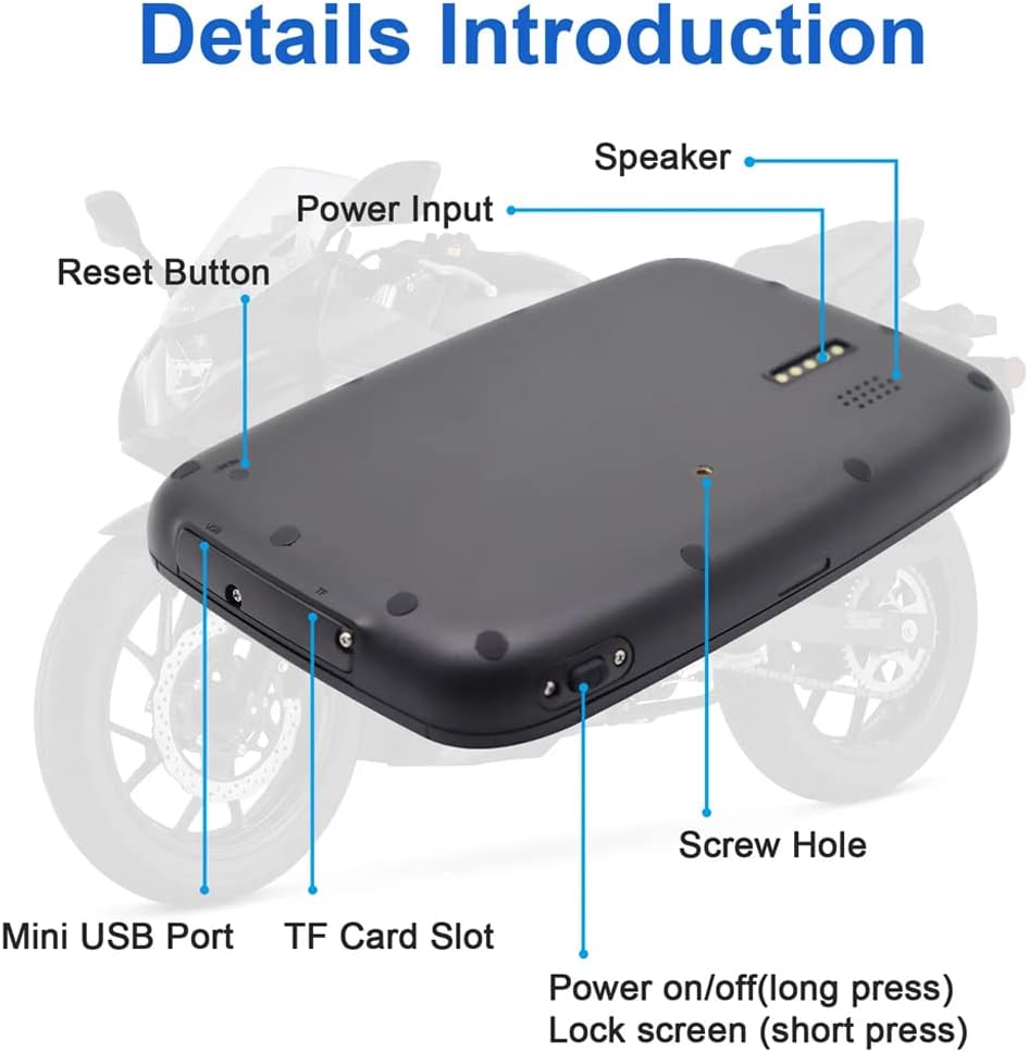 Anschlussmöglichkeiten des tragbaren Motorradmonitors: Bluetooth & Stromzufuhr. Kompaktes Design.