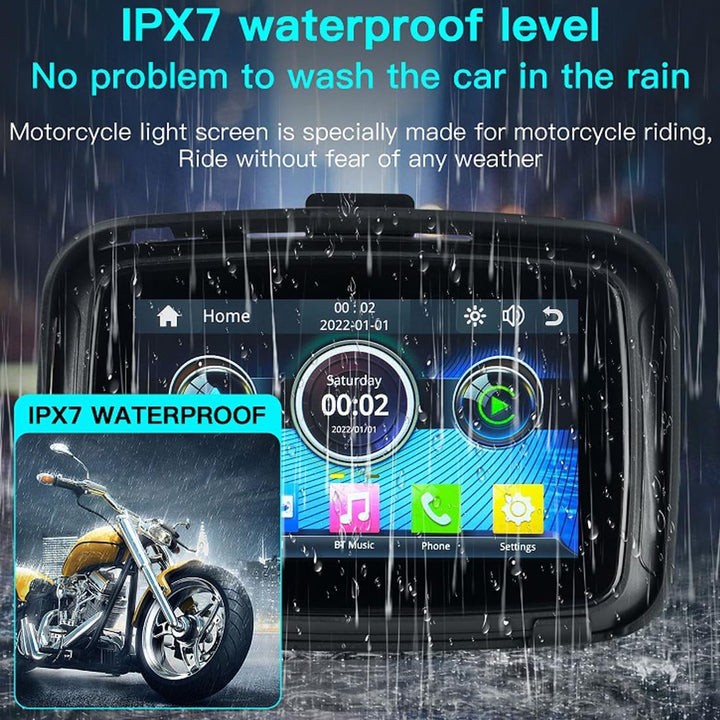 Motorradmonitor mit klarer 5 Zoll IPS-Anzeige, perfekt für Routenplanung und Medienwiedergabe auf der Tour.