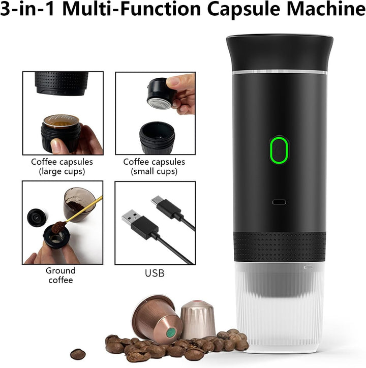 Detailansicht des Raverno tragbaren Espresso-Kaffeebereiters, Edelstahl-Design & intuitive Bedienung.