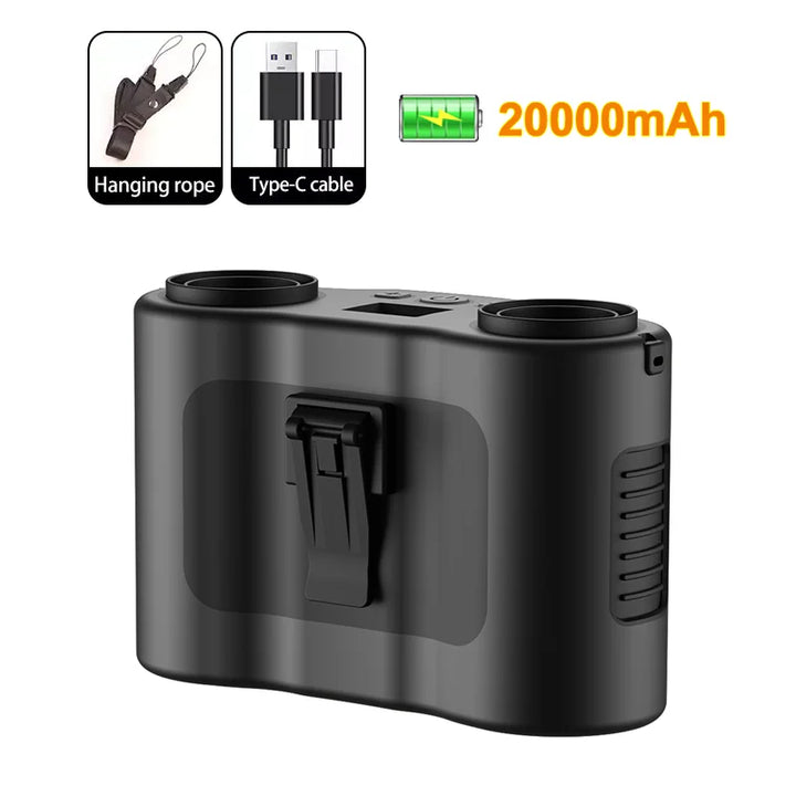 Kompakter Taillenclip-Lüfter mit 20.000 mAh Power-Akku für langanhaltende Outdoor-Kühlung.