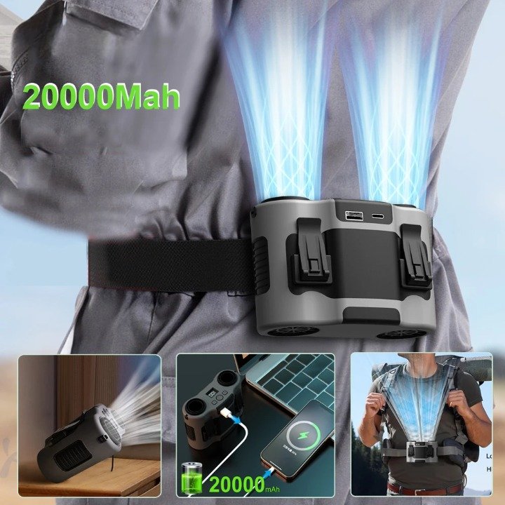 Tragbares Kühl-Gadget: Taillenlüfter mit 20.000 mAh Akku & Dual-Luftstrom für Outdoor.