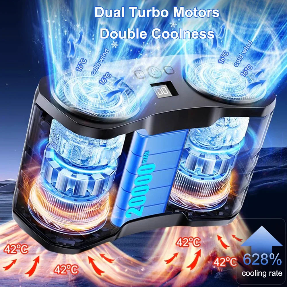 Innovativer Taillenlüfter mit zwei Luftauslässen, 20.000 mAh Akku & Clip für unterwegs.