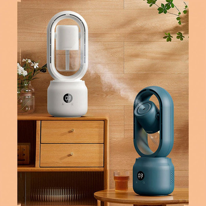 Kompakter tragbarer Ventilator mit Luftbefeuchter ideal für Kühlung im Sommer zuhause und im Büro.