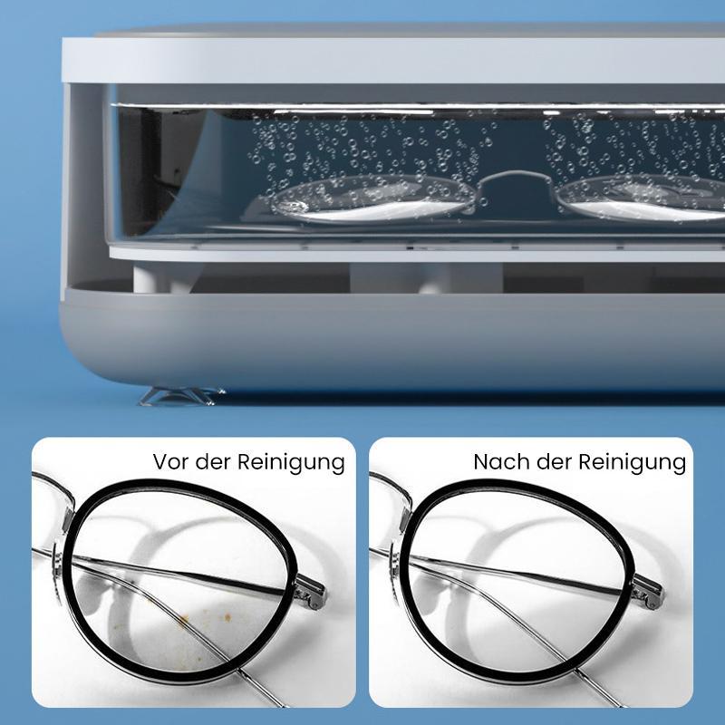 Tragbarer Ultraschallreiniger für Tiefenreinigung von Schmuck, Brillen und Uhren. Kompaktes Design für Zuhause.