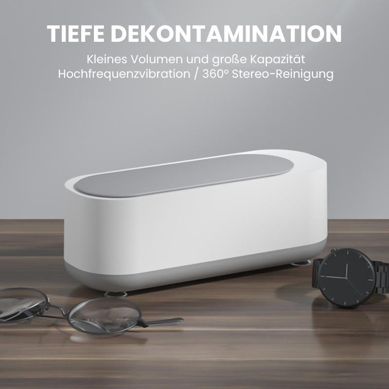 Tragbarer Ultraschallreiniger reinigt diverse Accessoires wie Schmuck, Brillen, Münzen und Zahnersatz.