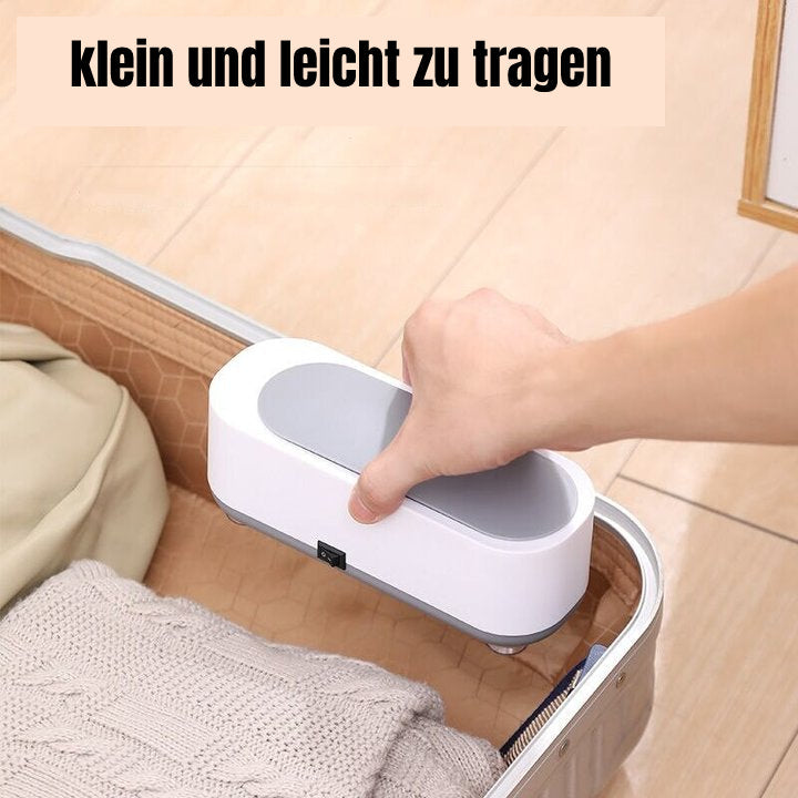 Einfache Handhabung: Tragbarer Ultraschallreiniger für mühelose Tiefenreinigung von Schmuck und Brillen.