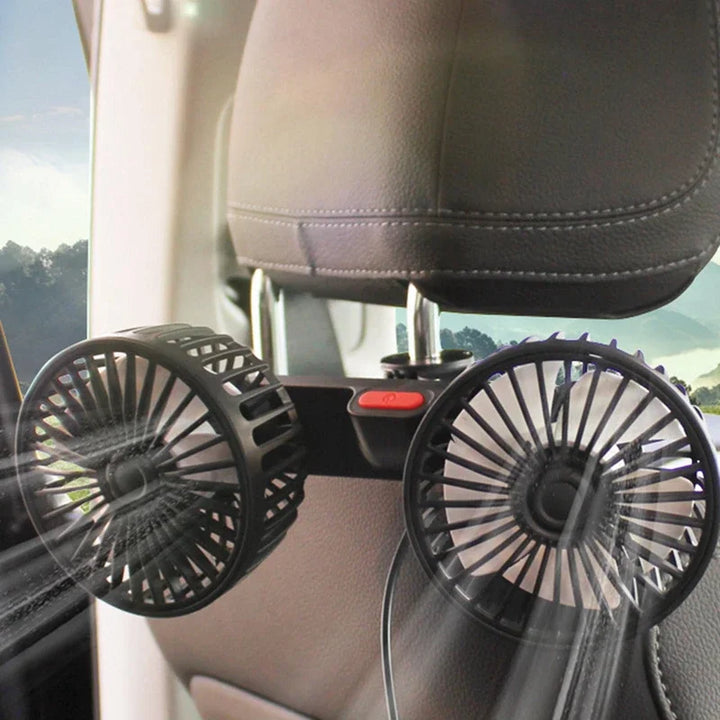 USB Doppelkopflüfter für Auto, 360° drehbar, ideal für Fahrer & Beifahrer, 3 Geschwindigkeitsstufen.