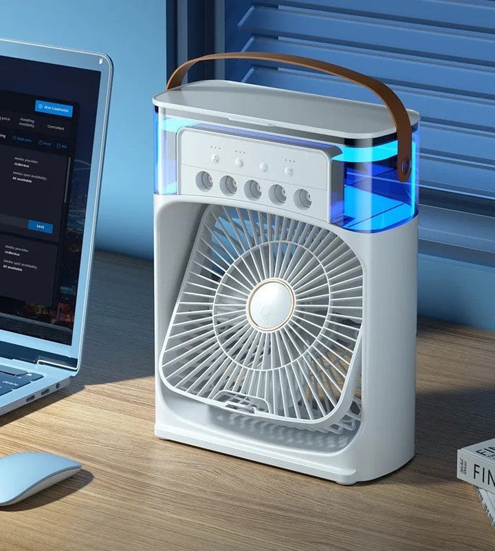 Tragbarer USB-Kühlventilator mit Nebelfunktion für Sommer-Abkühlung; ideal für Home Office & Reisen.