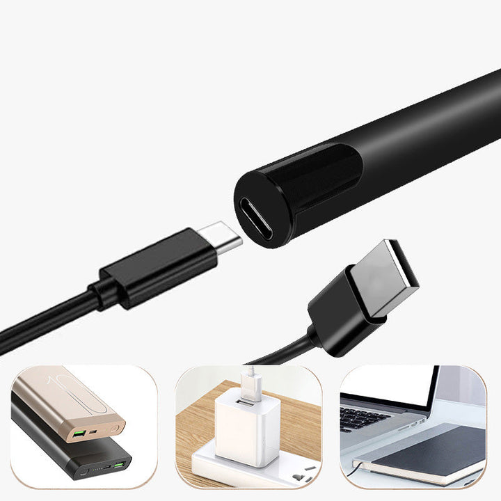 Nahaufnahme des USB-Anschlusses am Lötkolben. Einfacher Anschluss an Powerbank für mobile Nutzung.