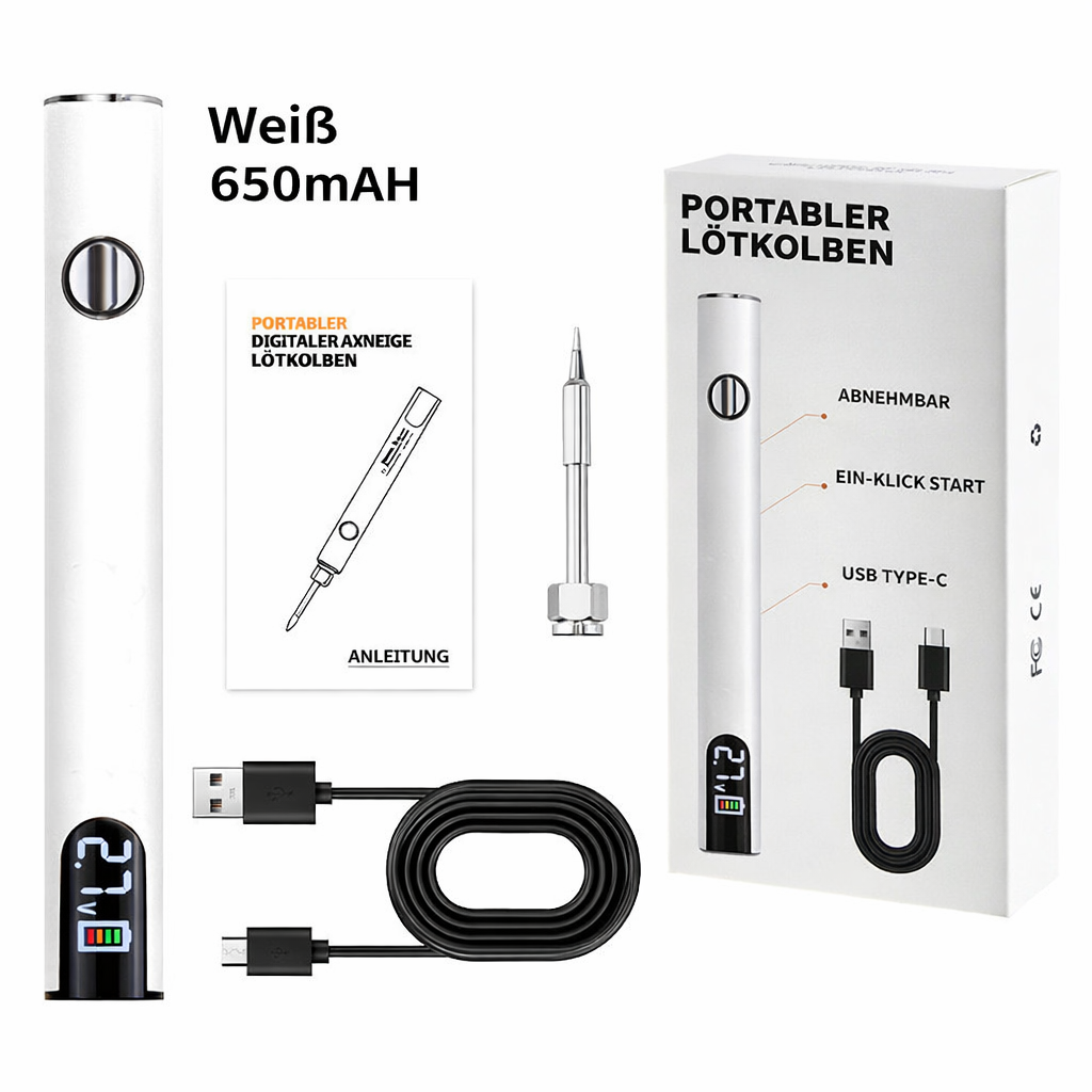 DIY-Enthusiast lötet mit tragbarem USB Lötkolben. Präzises Werkzeug für Elektronik & Reparaturen.
