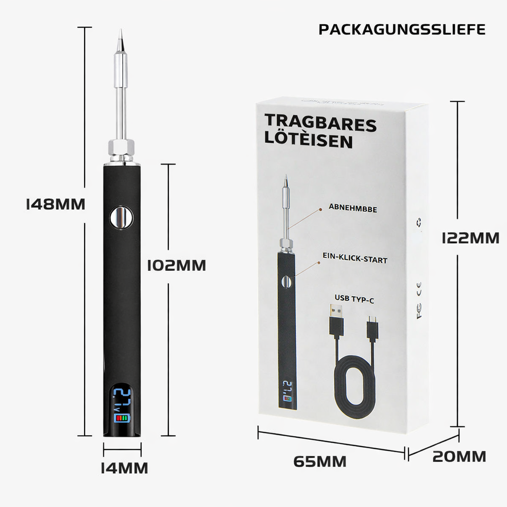Komplettes Lötset: Tragbarer USB Lötkolben mit Zubehör, ideal für mobile Elektronik-Reparaturen.
