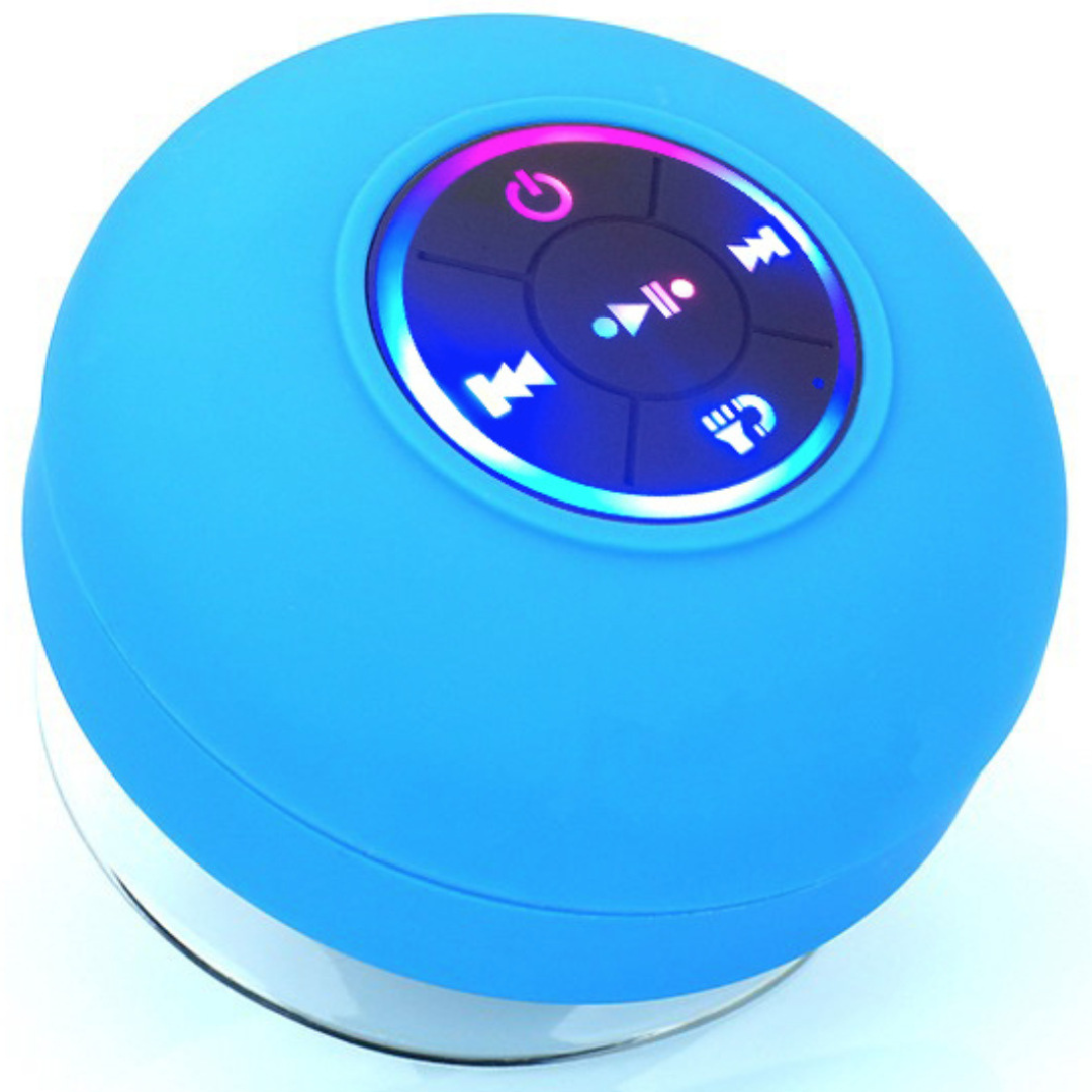 Bluetooth Lautsprecher mit starkem Saugnapf, wasserdicht und tragbar, ideal zum Anbringen an Fliesen.