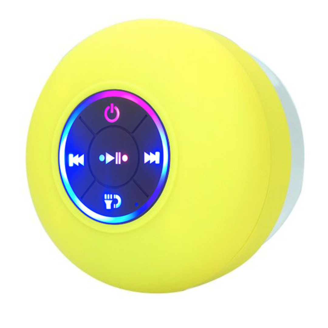 Vielseitiger wasserdichter Bluetooth Lautsprecher mit Saugnapf; tragbar, kabellos, für Bad & Reisen.