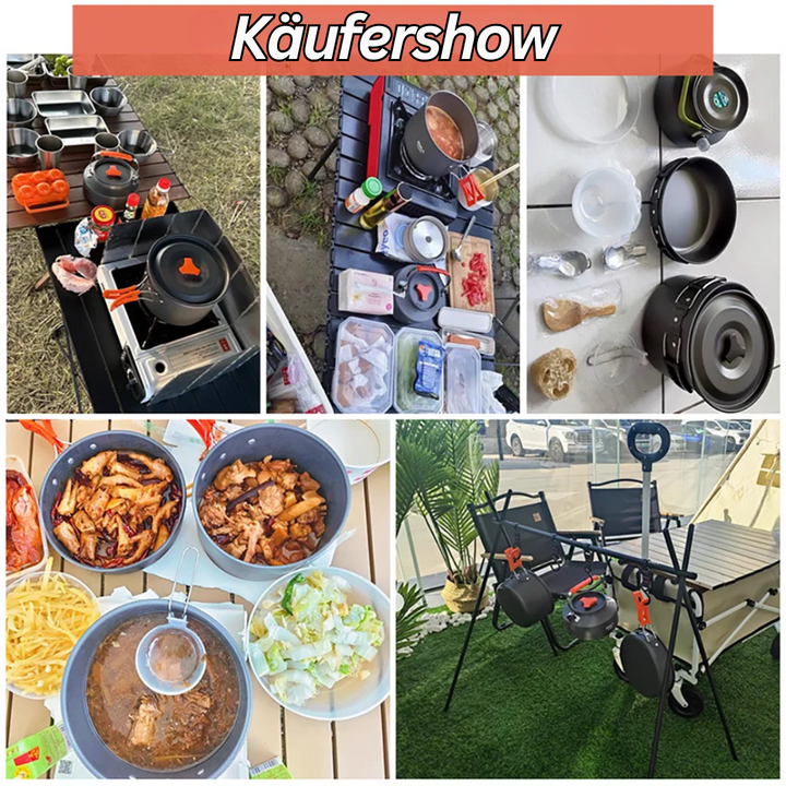 Schnelles Kochen unterwegs mit dem CampEase Antihaft-Kochset, perfekt für Camping, Trekking & Picknick.