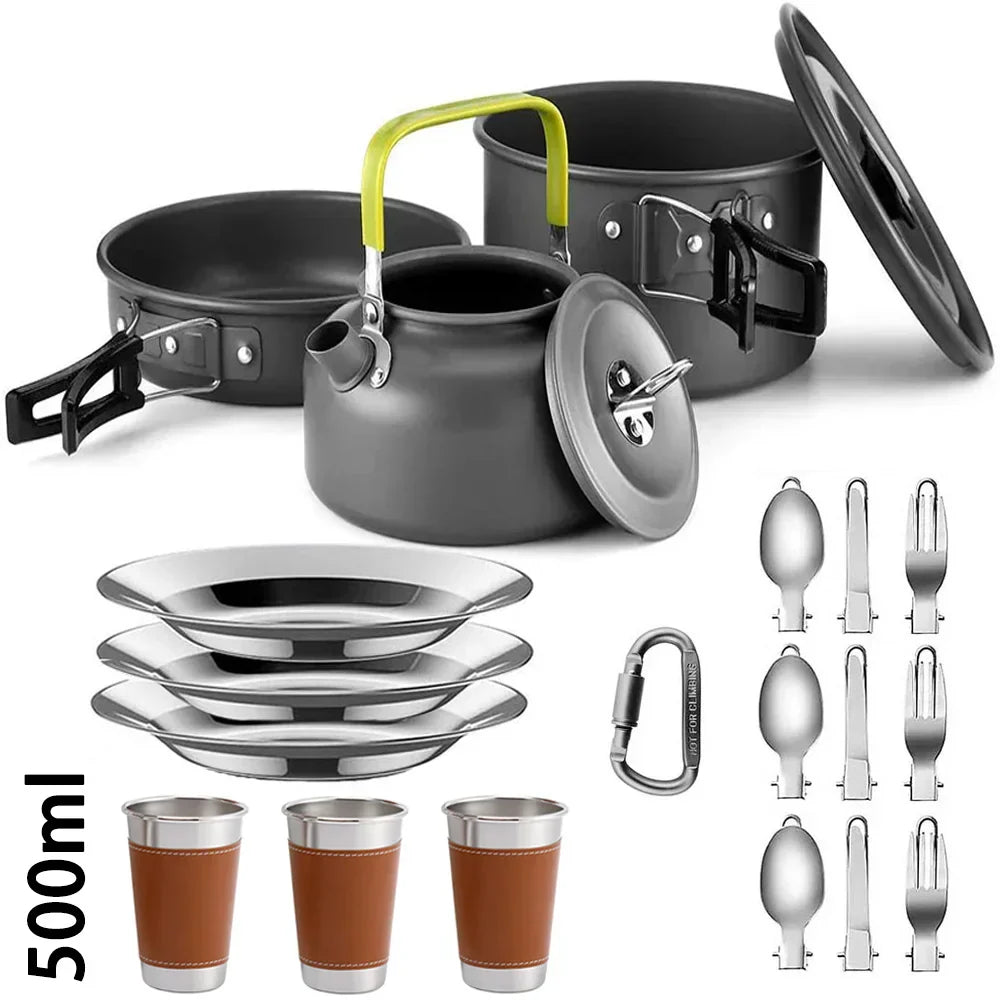 Leichtes CampEase Antihaft-Aluminium Kochset, perfekt für Outdoor-Abenteuer & Rucksacktouren.