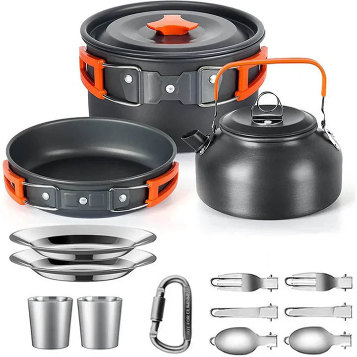 Praktisches tragbares Kochset für Wanderer & Camper, ideal zum Kochen im Freien bei jedem Wetter.