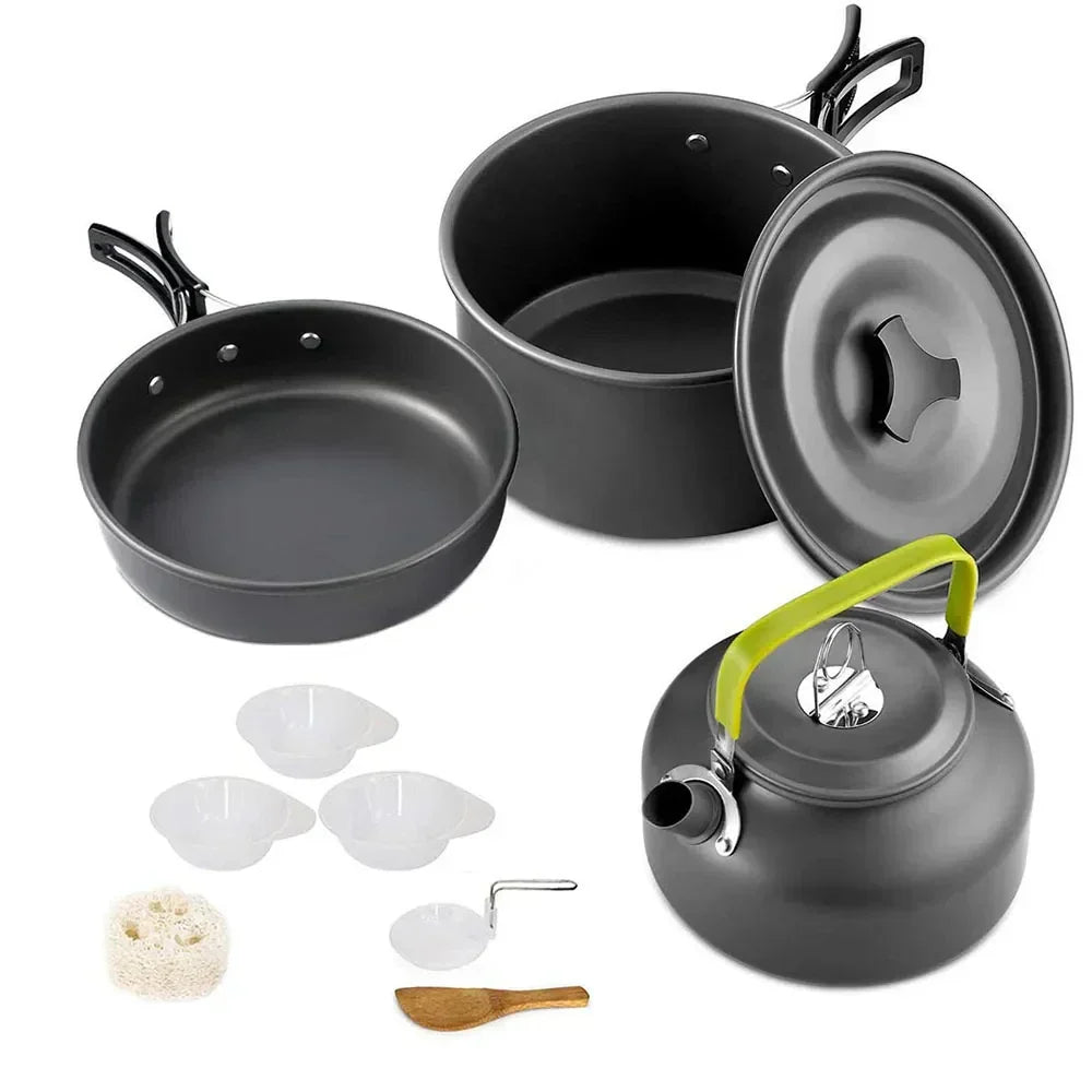 Robuster Aluminium-Topf & Pfanne des CampEase Outdoor Kochsets, antihaftbeschichtet für einfaches Kochen.