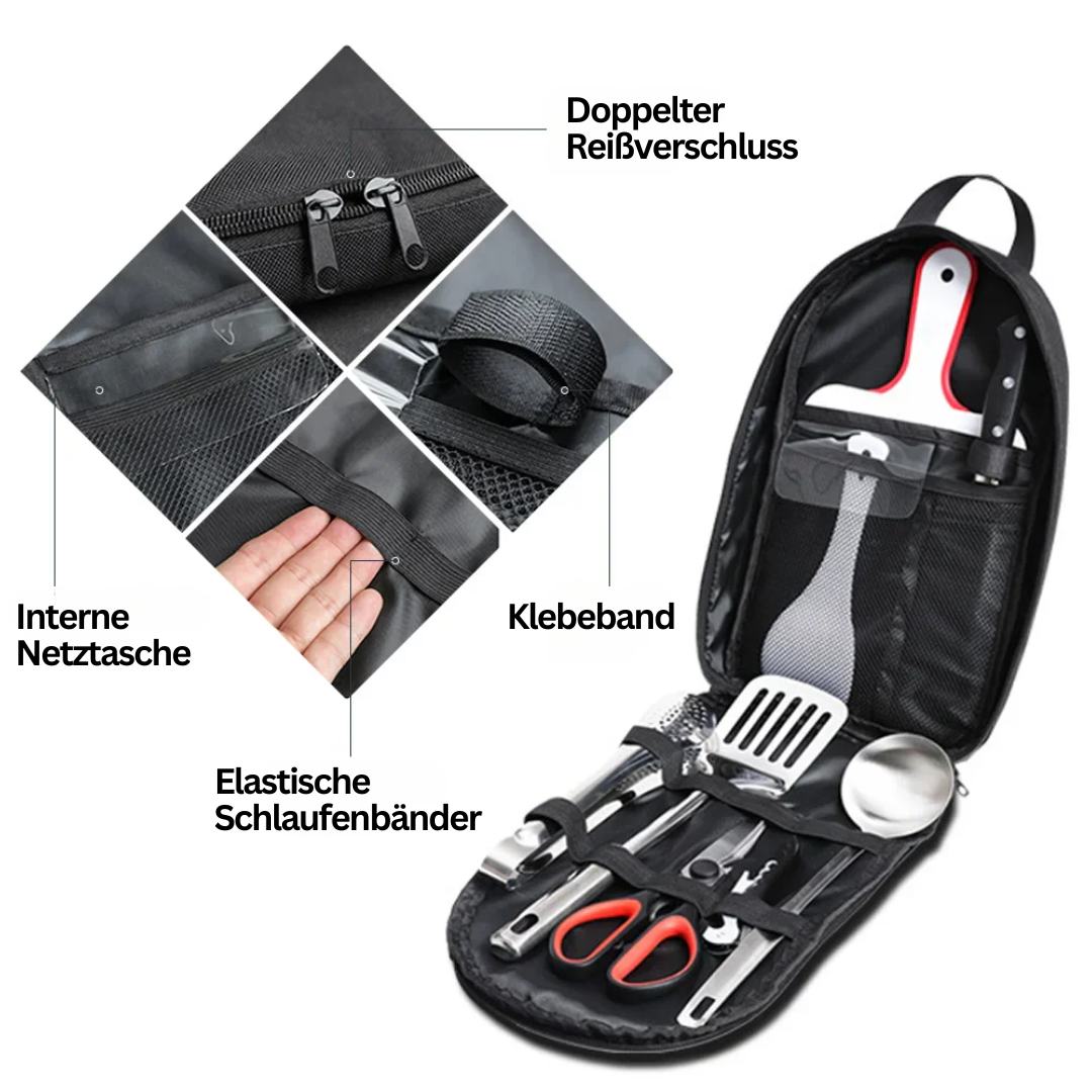Leichtes CampMate Edelstahl Kochset. Unverzichtbares Wanderzubehör & Reise Kochgeschirr für Rucksackreisen.