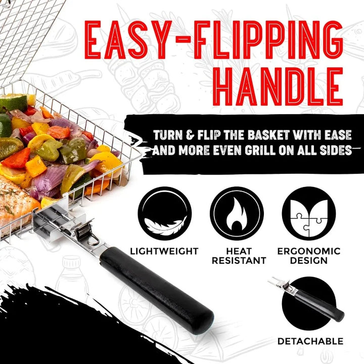Robustes Edelstahl Grillrost, ideal für Garnelen & Gemüse. Tragbares Grillgitter für Camping & Outdoor.