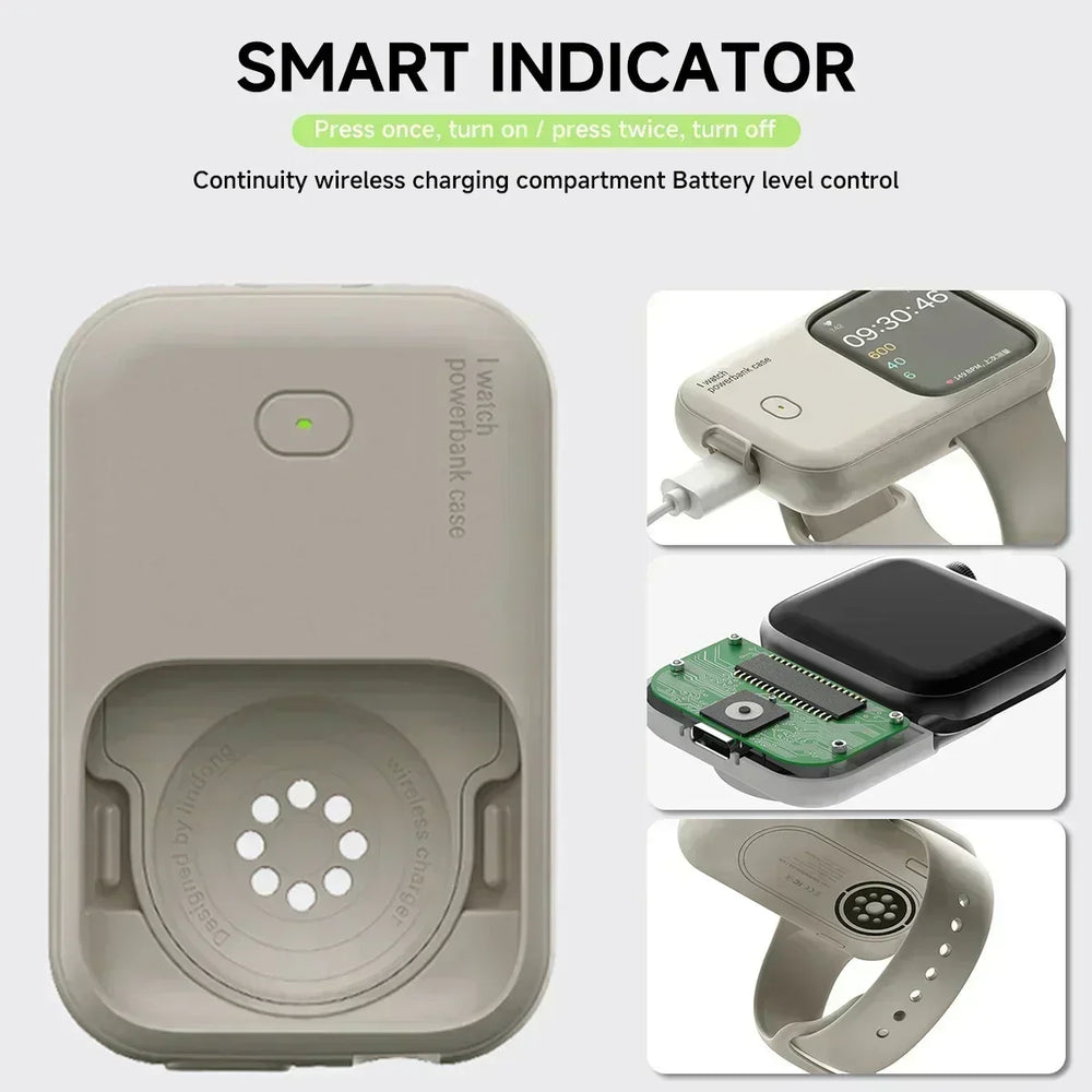 Kompaktes Reiseladegerät für Apple Watch. Kabellose Powerbank für schnelles induktives Laden unterwegs.