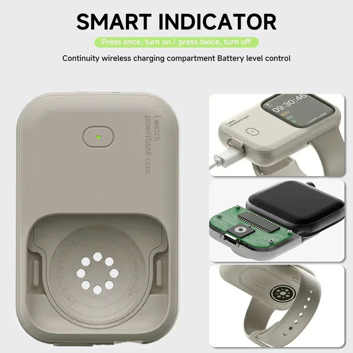 Kompaktes Reiseladegerät für Apple Watch. Kabellose Powerbank für schnelles induktives Laden unterwegs.