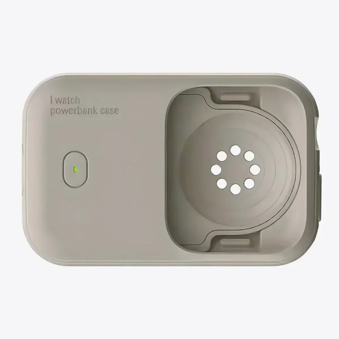 Zwei tragbare, kabellose Apple Watch Ladegeräte. Induktive Powerbanks für schnelles Laden überall.