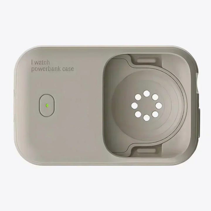 Zwei tragbare, kabellose Apple Watch Ladegeräte. Induktive Powerbanks für schnelles Laden überall.