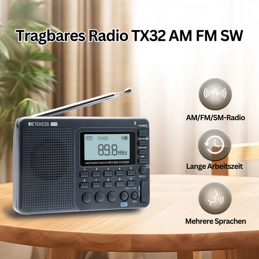 Kompaktes, wiederaufladbares Reiseradio mit USB-C für FM/AM/Kurzwelle; perfekt für unterwegs & Outdoor-Abenteuer.