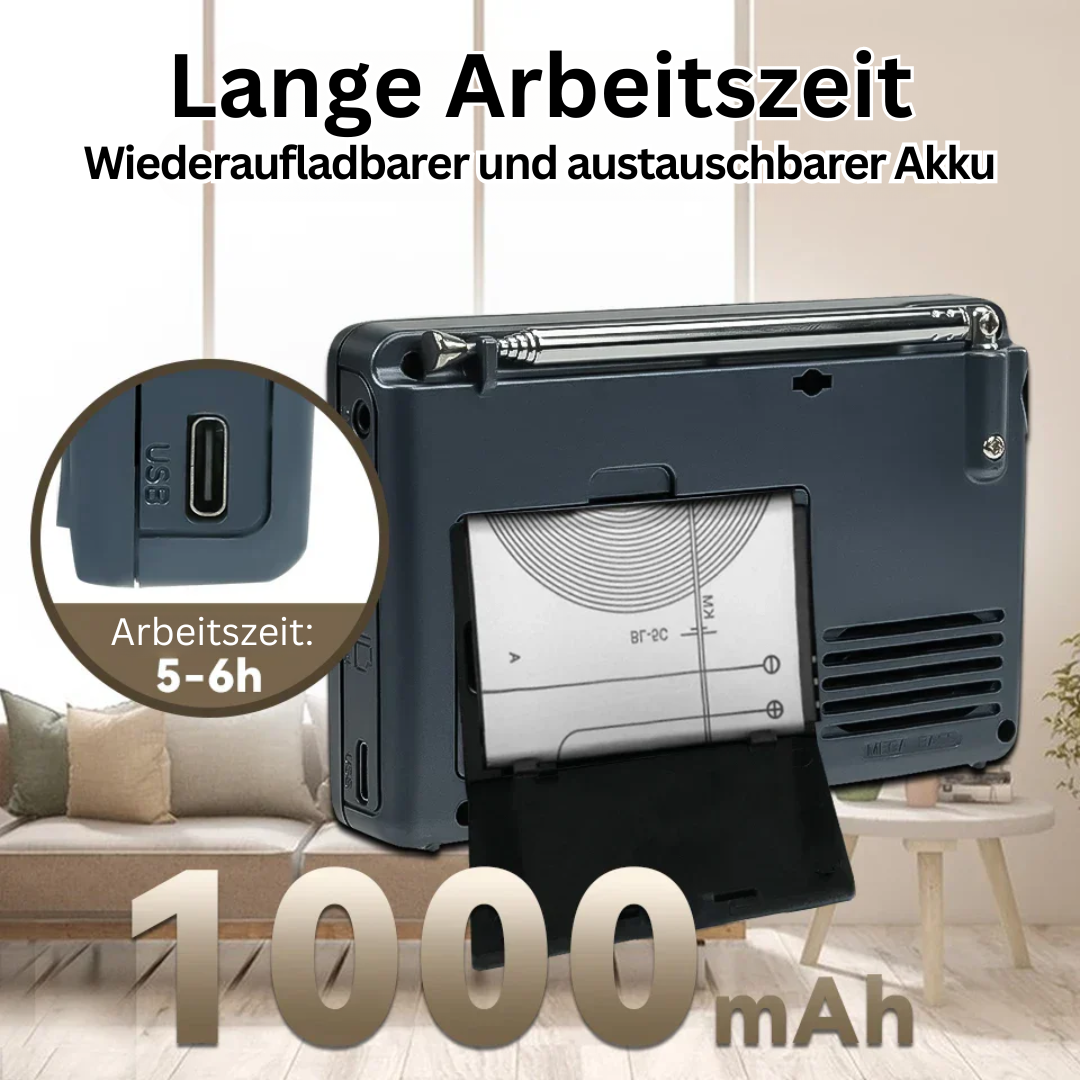 Elegantes, kompaktes Digitalradio mit intuitiven Bedienelementen und USB-C Anschluss für einfache Bedienung & Aufladung.