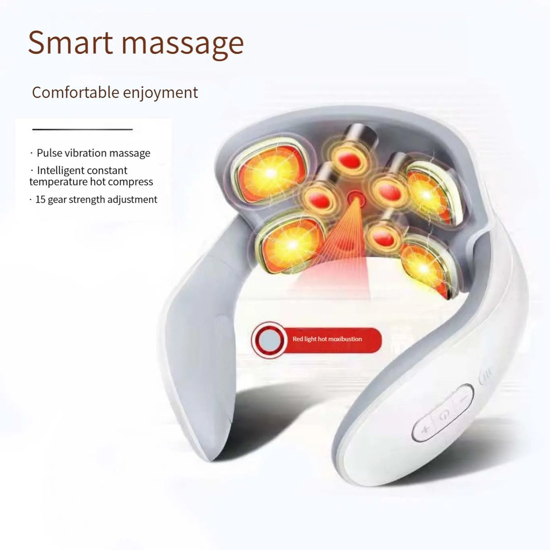 Nackenentspanner mit Wärmetherapie. Tragbares Massagegerät für entspannte Muskeln & Linderung.