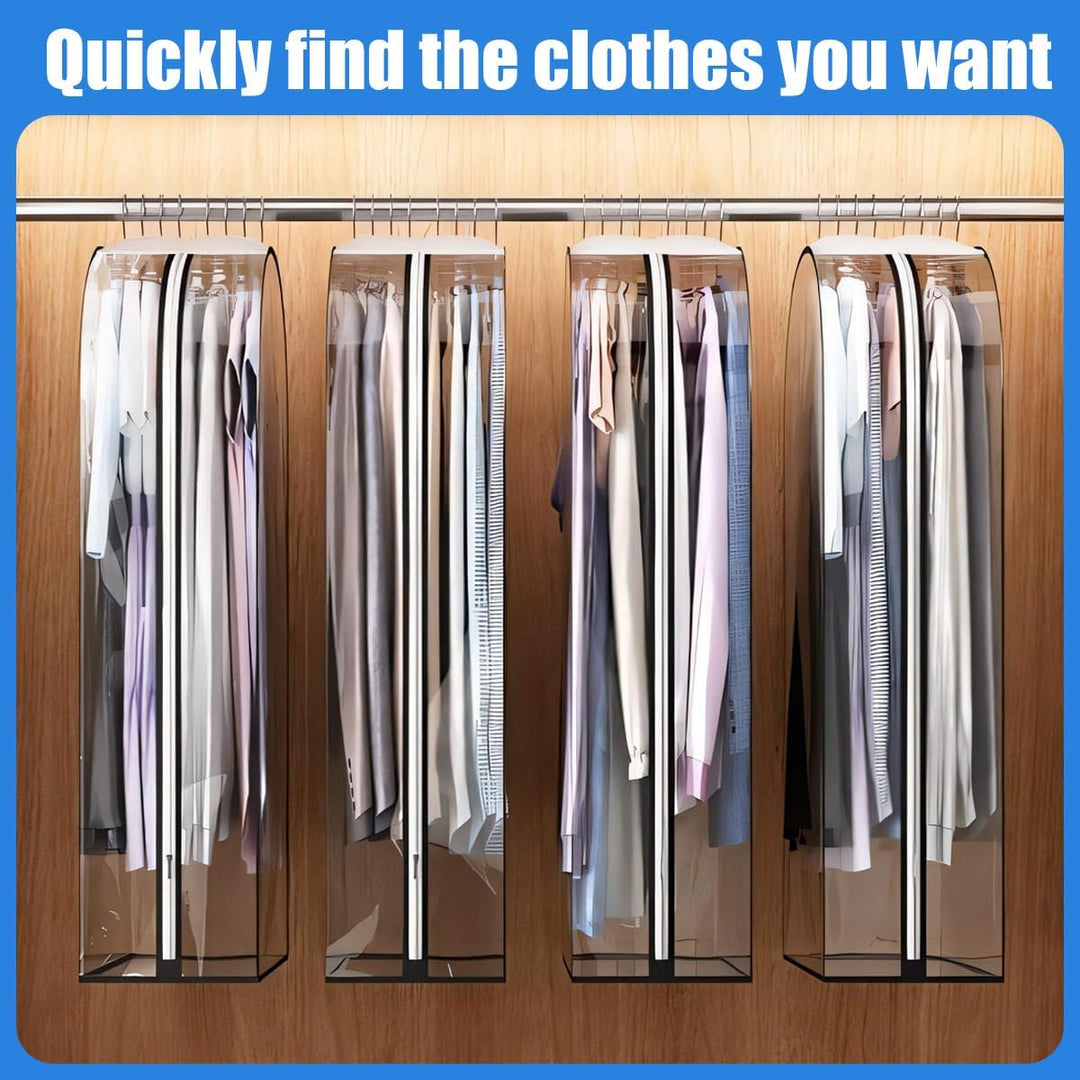 Elegante Kleideraufbewahrung: Transparente Hüllen mit Falten für den perfekten Look Ihrer Kleidung.