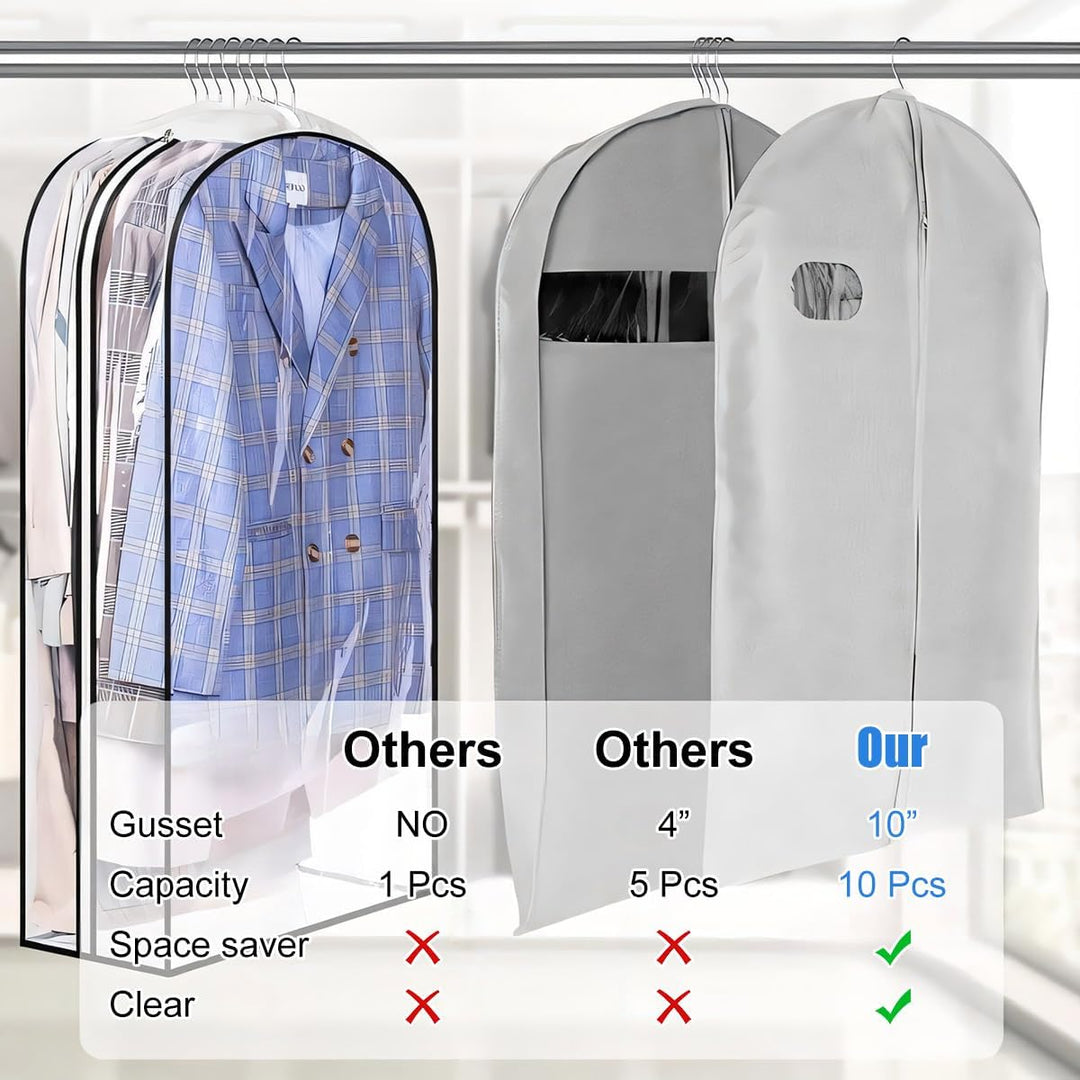 Schützen Sie Ihre Garderobe: 3 transparente Kleiderschutzhüllen mit Seitenfalten für lange Kleider und Oberteile.