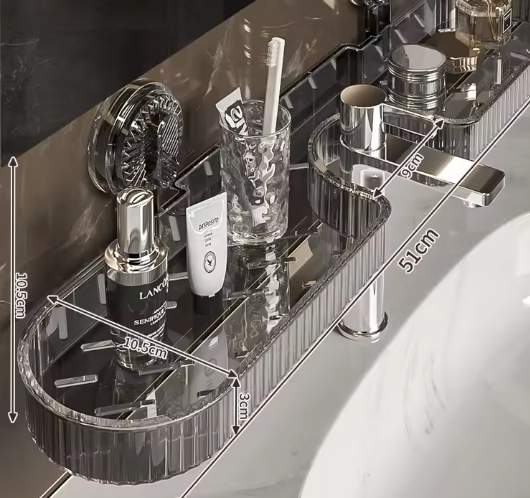 Saugnapf Waschbecken Ablage in transparentem Design, ideal für schnellen Zugriff auf Badzubehör.