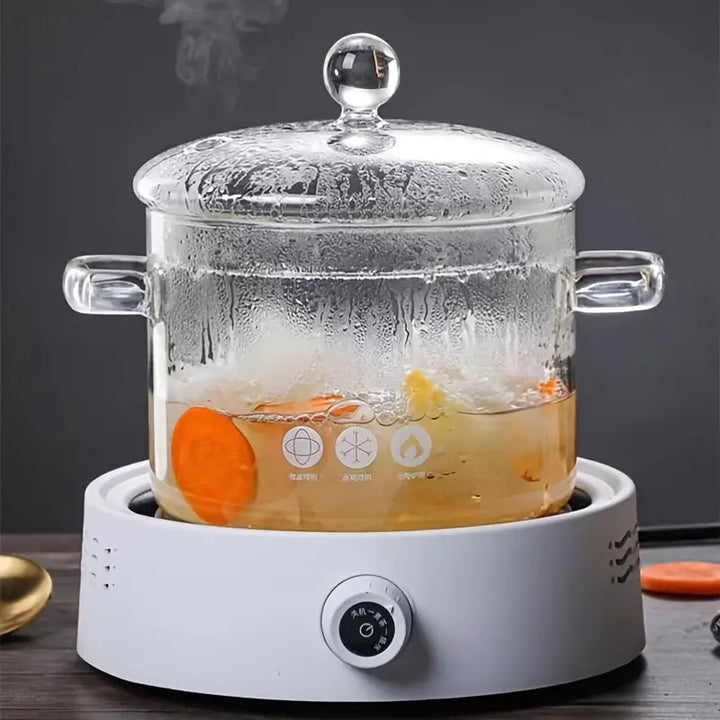 Transparenter ClearCook Kochtopf für stilvolles Kochen, ideal für Eintopf, Suppen und Glühwein.