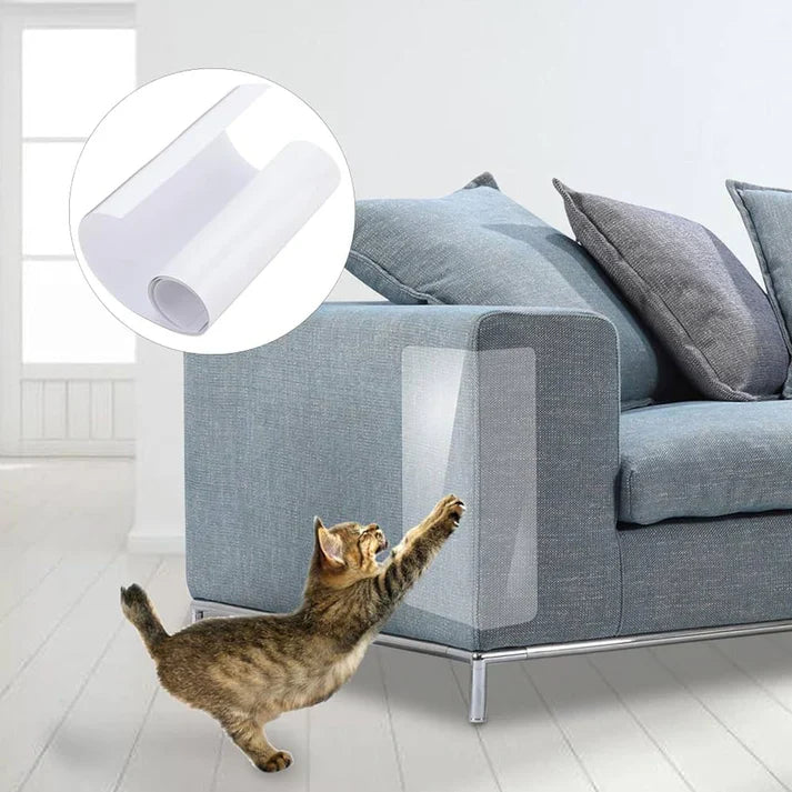 Transparenter Kratzschutz für Möbel, unsichtbar auf Polstermöbeln. Effektiver Kratzstopp für Katzen.