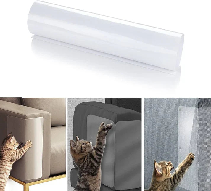 Katze neben geschützten Möbeln mit unsichtbarem Kratzschutz. Effektiver Schutz vor Krallen, erhält Möbelwert.