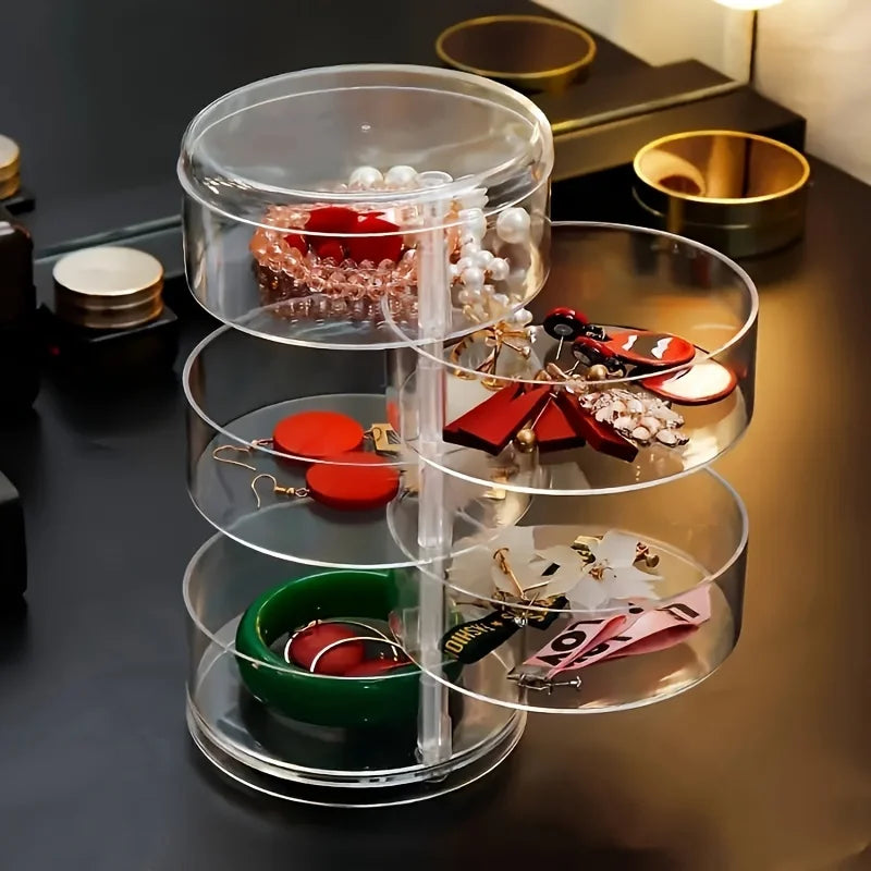 Eleganter, drehbarer Schmuckturm aus transparentem Acryl; staubdicht & platzsparend für Ihre Accessoires.
