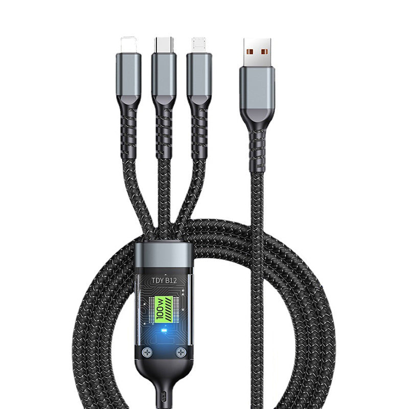 Hochwertiges transparentes 3-in-1 Schnellladekabel (100W) für alle Handys & Handyzubehör.