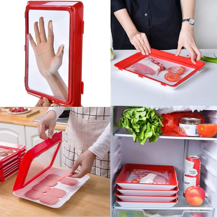 Frischhaltetablett mit Käse und Wurst, ideal zur Organisation und um Lebensmittel länger frisch zu halten.