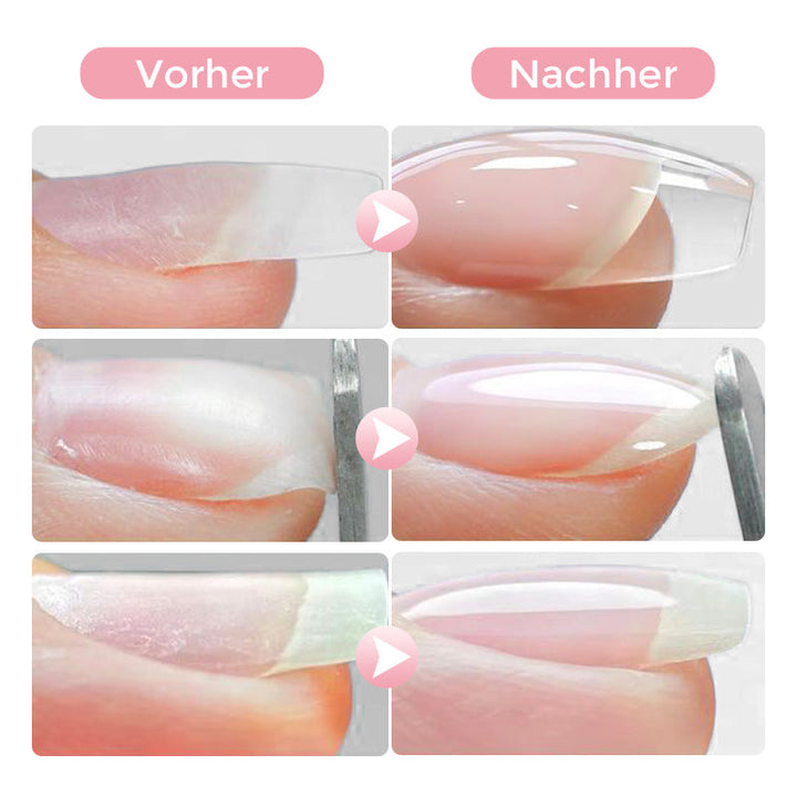 Anwendung des transparenten Haftgels für makellose Nagelbasis. Perfekt für Gel-Maniküre & Nagelverstärkung.