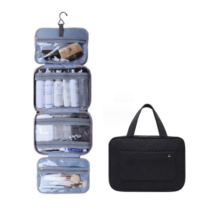 Unisex Reise-Kulturtasche Travelique, wasserabweisend, mit Aufhängehaken & mehreren Fächern.