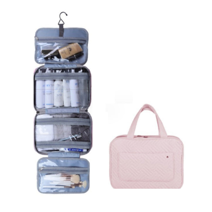 Aufklappbare Travelique Kulturtasche, unisex, mit Haken, viele Innenfächer für Reiseartikel.