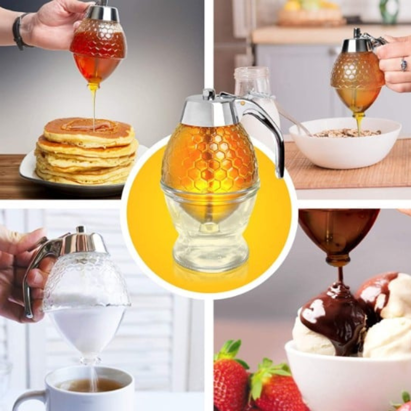 Innovativer Honig- & Sirupspender mit tropffreiem Mechanismus. Schluss mit klebrigen Oberflächen!