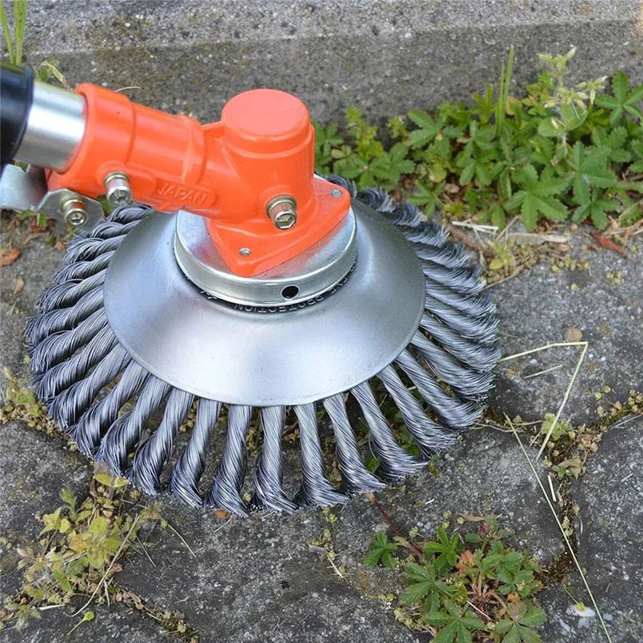 Robuste Unkrautbürste aus Kohlenstoffstahl zum Entfernen von Unkraut und Moos auf Gehwegen.
