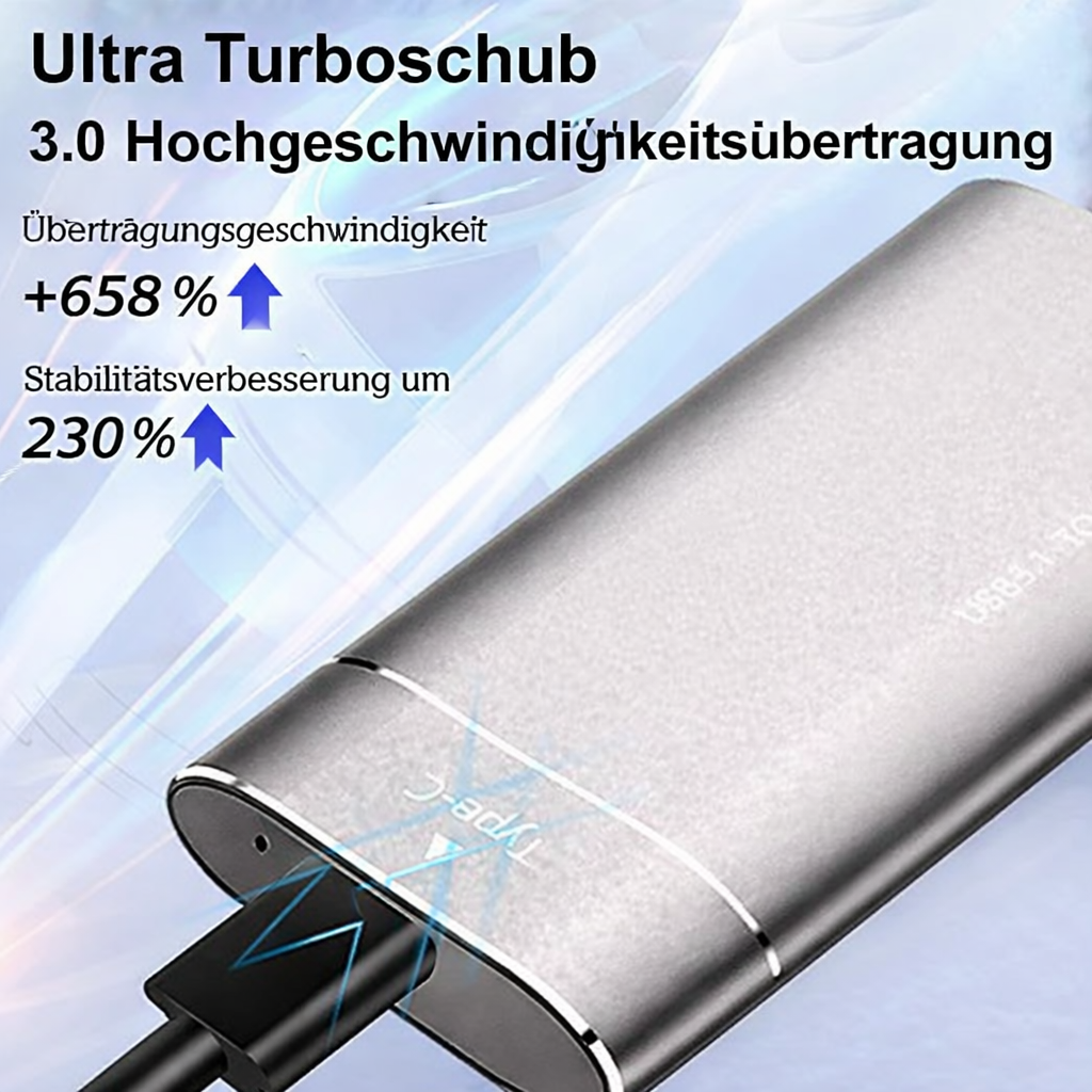 TurboVault USB-C M.2 SATA Gehäuse: Für ultraschnelle Datenübertragung, kompatibel mit PC, Laptop und Mobilgeräten.