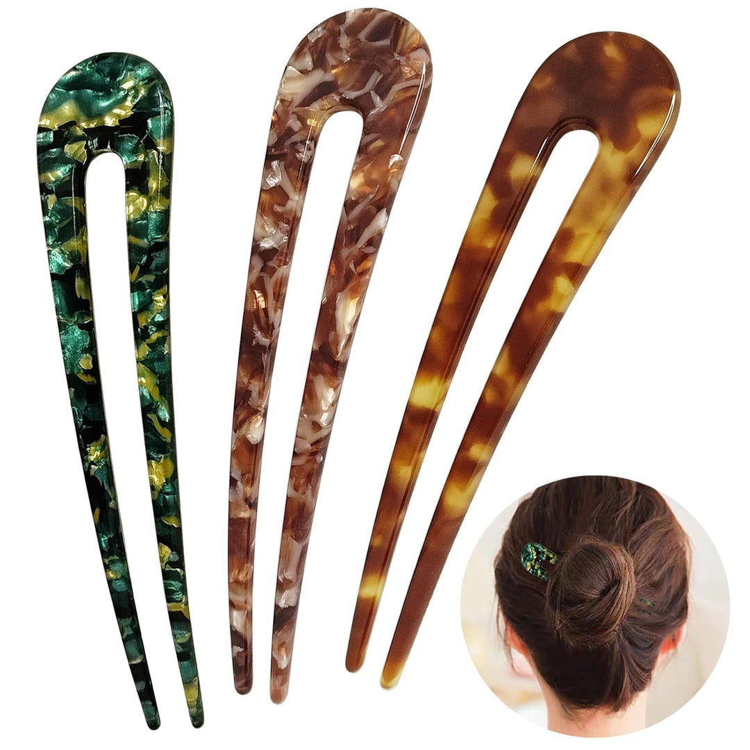 U-förmige Damen-Haarnadeln im Schildpatt-Design für elegante Hochsteckfrisuren und stilvolles Haarstyling.