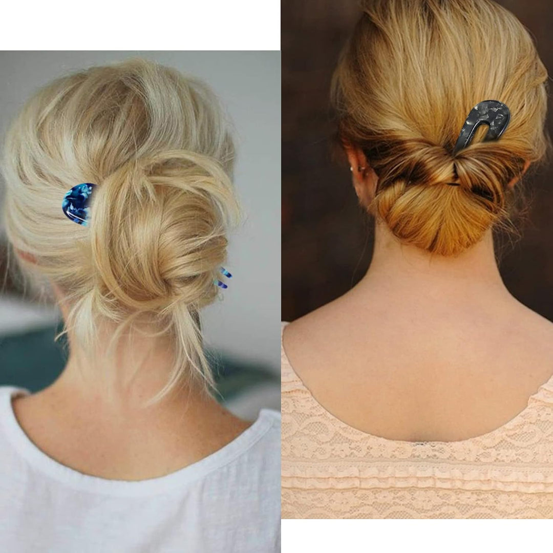 Elegante Schildpatt-Hochstecknadeln in U-Form, ideal als modisches Haaraccessoire für Damenfrisuren.