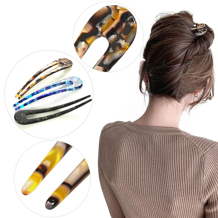 Französische U-förmige Schildpatt-Haarnadeln in verschiedenen Winkeln, für vielseitiges Damen-Haarstyling.