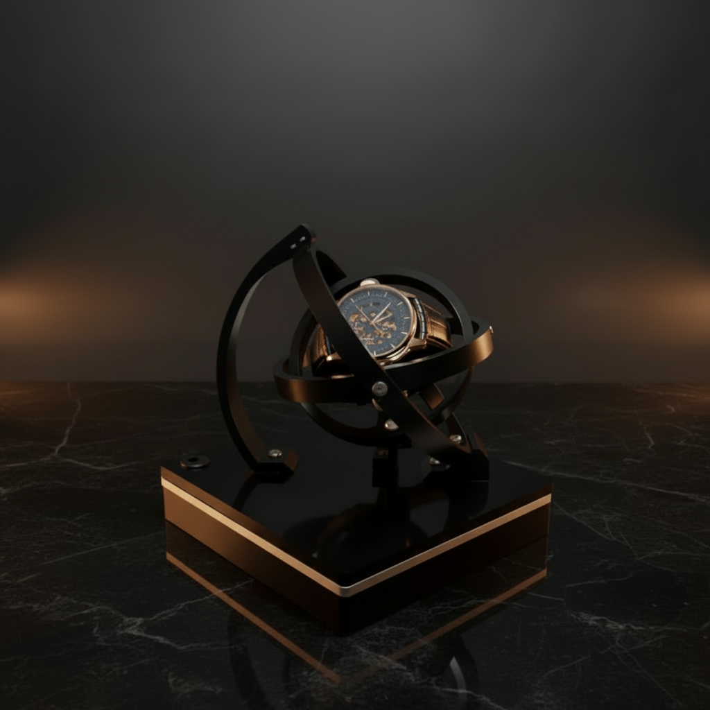 Uhrenbeweger TIMEKEEPER Horion aus elegantem Holz & Acrylglas für eine Automatikuhr. Leise & stilvoll.